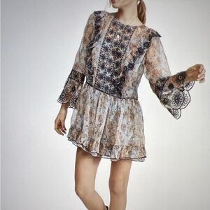 Floral Sheer Free People Country Roads Embroidered Mini Dress Navy Accents XS